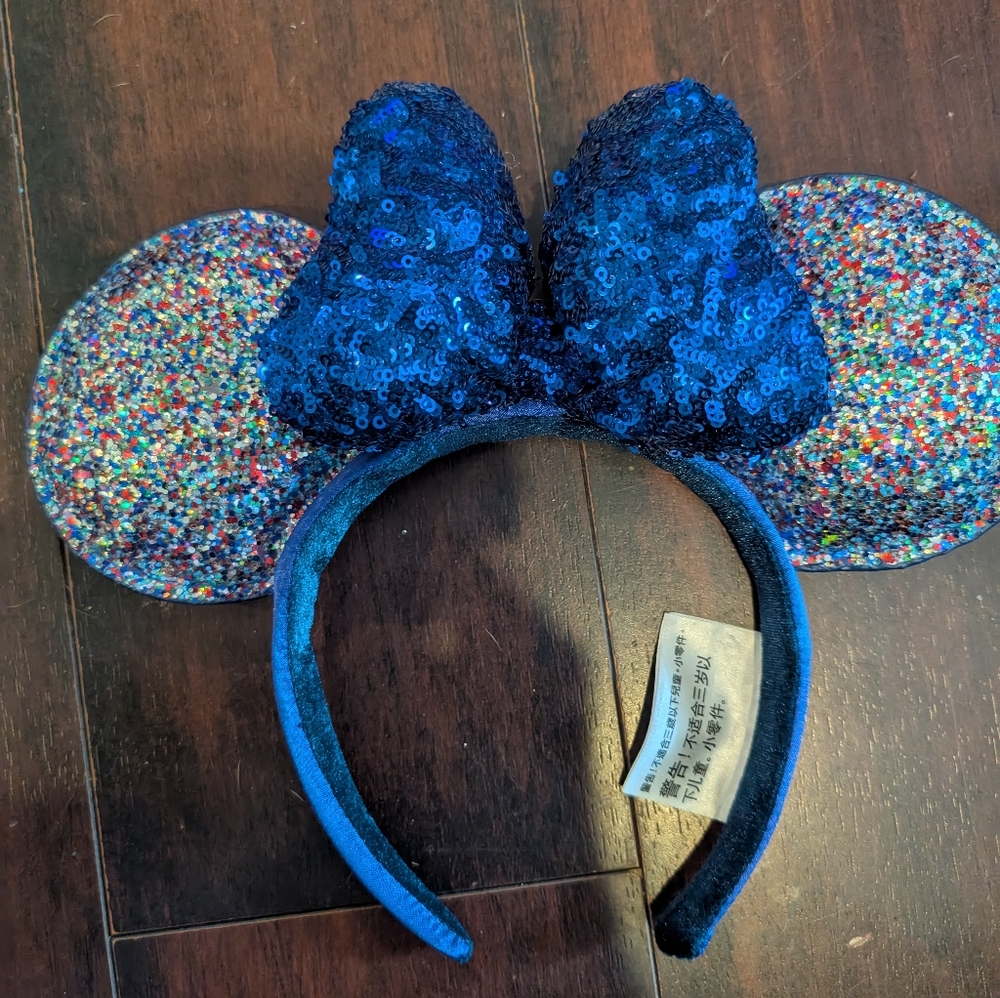 Disney Parks Minnie Ears Headband 2020 Sequined Blue Bow Sequin Glitter